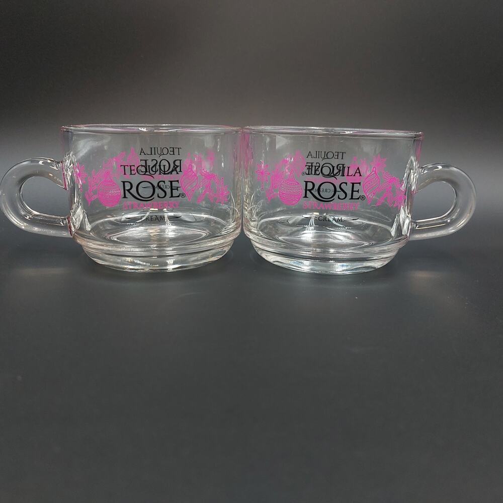 Tequila Rose Clear Glass Handled Mug/Low Tumbler Collector Mugs Set of 2